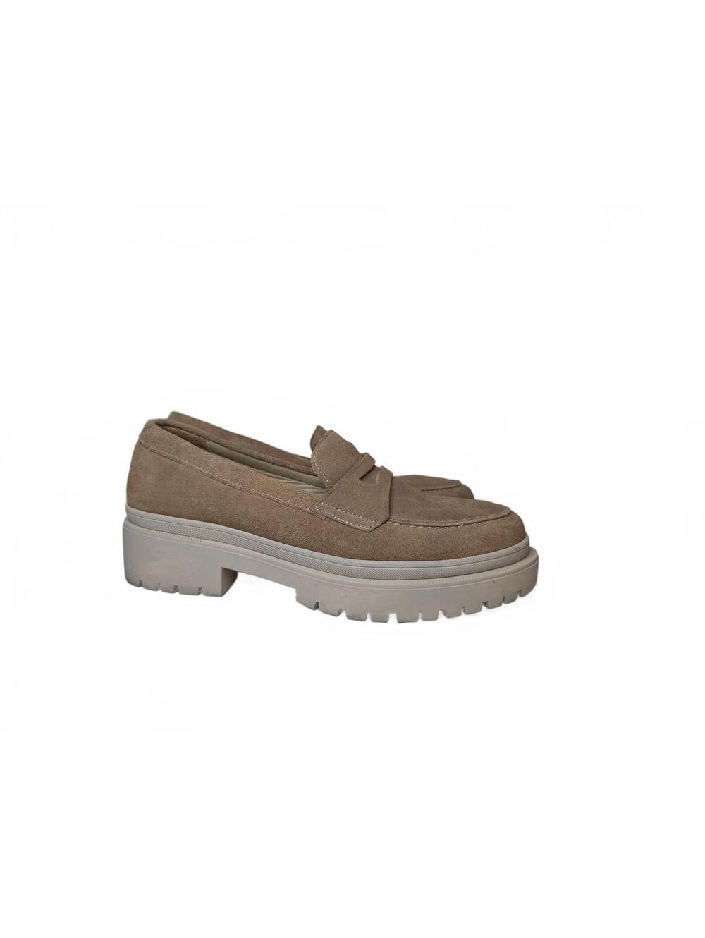 Patina Zoe Chunky Loafer in Taupe Suede, Size 10